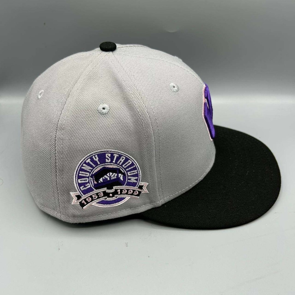 Milwaukee Brewers Hat Men 7 3/8 Gray Black 59Fifty New Era MLB Fitted Cap